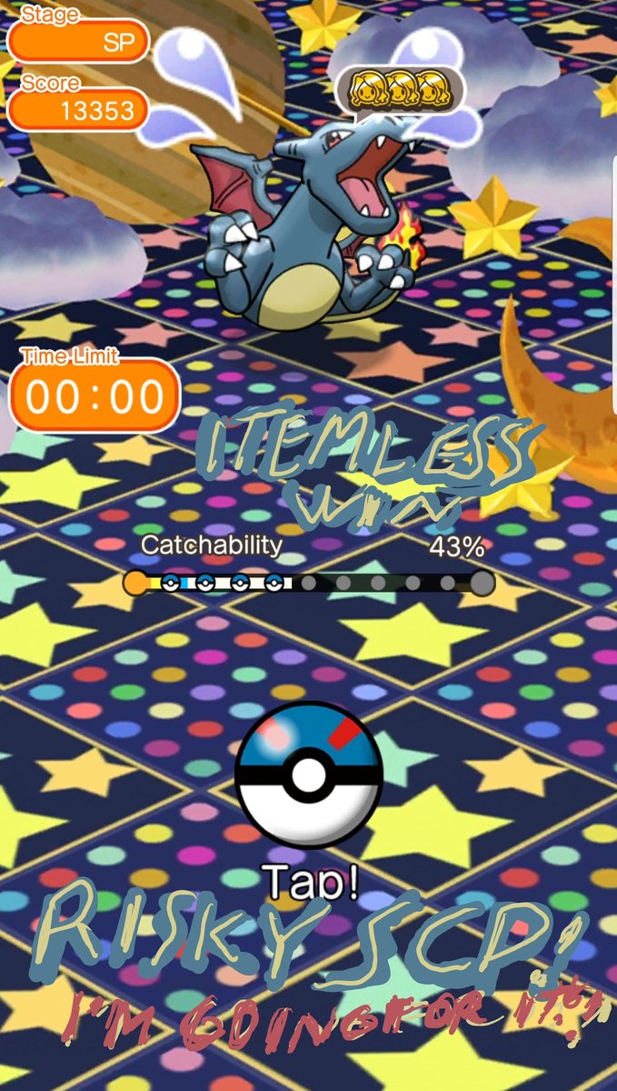 PrimalJayquay's tweet image. #PokemonShuffle Last week's shenanigans on #PokemonShuffleMobile including a risky last-minute-ish  #ShinyCharizard Great Ball. Still haven't completed the Safari, and will probably miss #Wimpod... 🙁