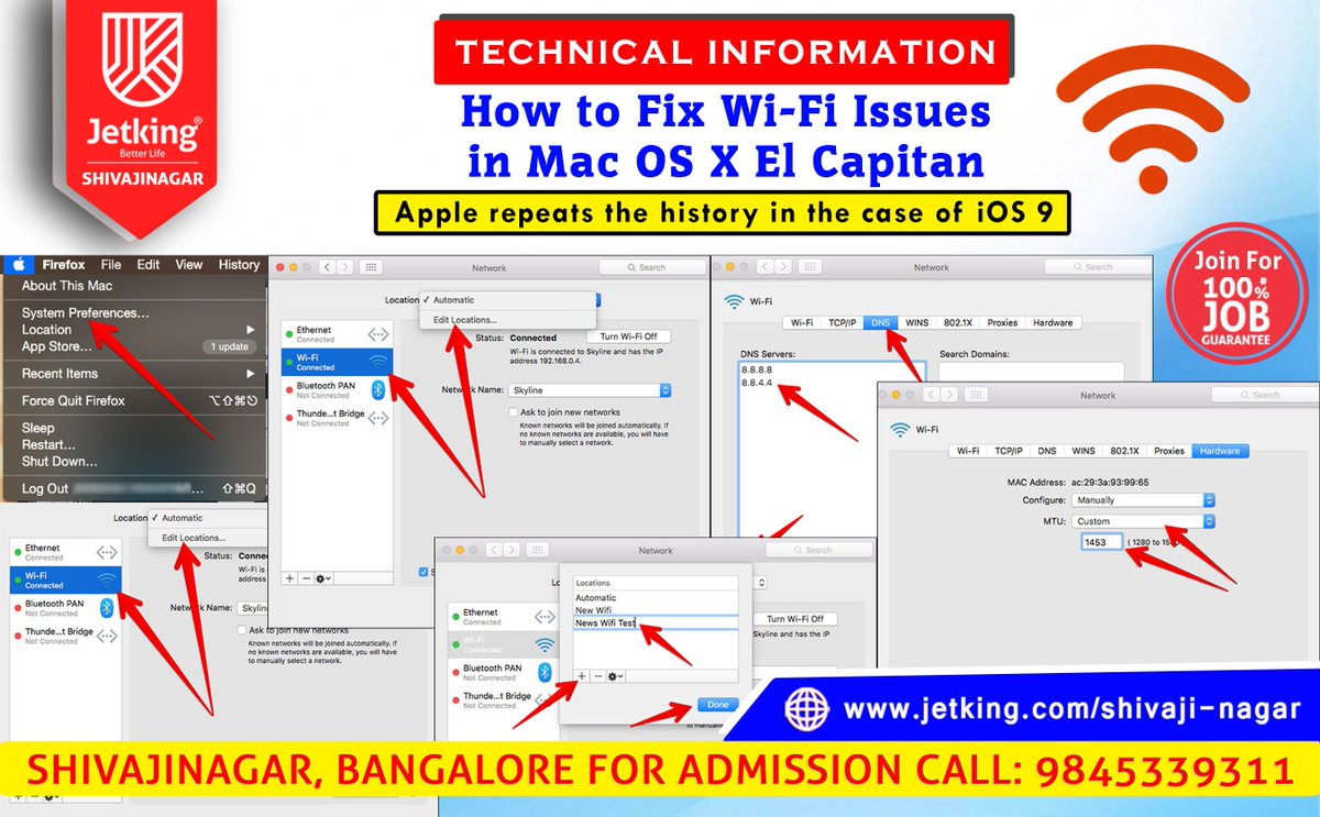Jetkingshivajin's tweet photo. How to Fix #Wi_Fi #Issues in #Mac OS X El #Capitan
100% #JOB #GUARANTEE
#Register here: https://t.co/zTzrsESvMv
CALL : 9845339311
https://t.co/Isyucy34JU
#JetkingInstitute #Smartcity #Skillindia #Startupindia #Career #iamjetking https://t.co/rIhy8OkWAt