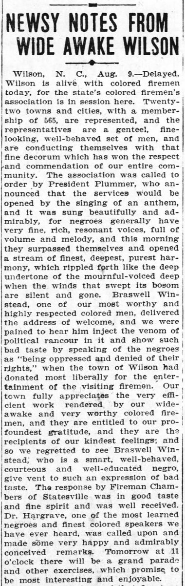 coreywrites's tweet photo. How old is @WilsonNC's #WideAwakeWilson moniker? On her blog Black Wide Awake (https://t.co/YCxXCzUhZL), historian Lisa Y. Henderson shares this Aug. 11, 1904 news clipping from the Raleigh Morning Post. @WideAwakeWlsn https://t.co/JmY3rzWwya
