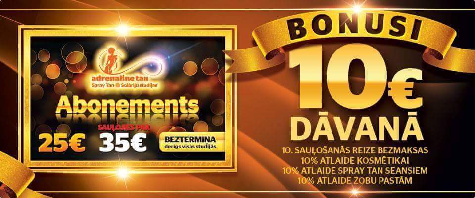Atsākot sauļošanās sezonu, noteikti izvēlies Abonementu! Saņemsi 10€ bonusā, kā arī 10% atlaidi kosmētikai un Spray Tan🎉