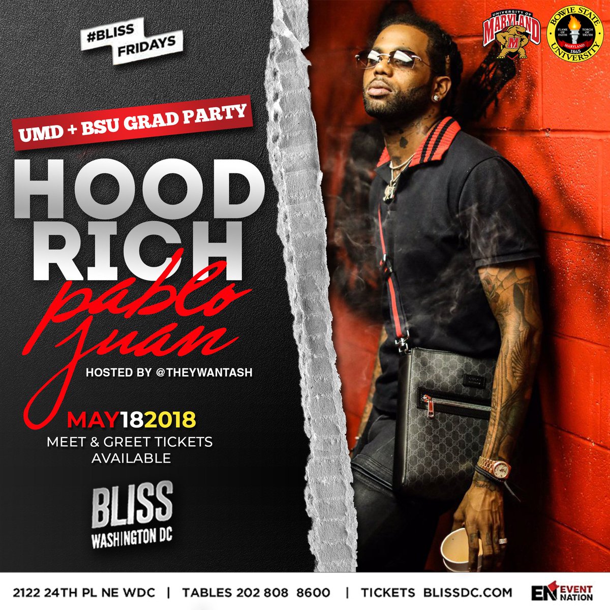 bsu2021's tweet photo. The Official BSU &amp; UMD Gradation celebration 🍾 @Hoodrich_Pablo performing live🔥 

📍May 18th @ Bliss Nightclub📍

The end of the school year event you don’t wanna miss 😱🎉

Meet &amp; Greet Tickets available✅
Hosted by @TheyWantAsh

🎟 https://t.co/VWsLnrc1jd https://t.co/KvBrRAtjLk