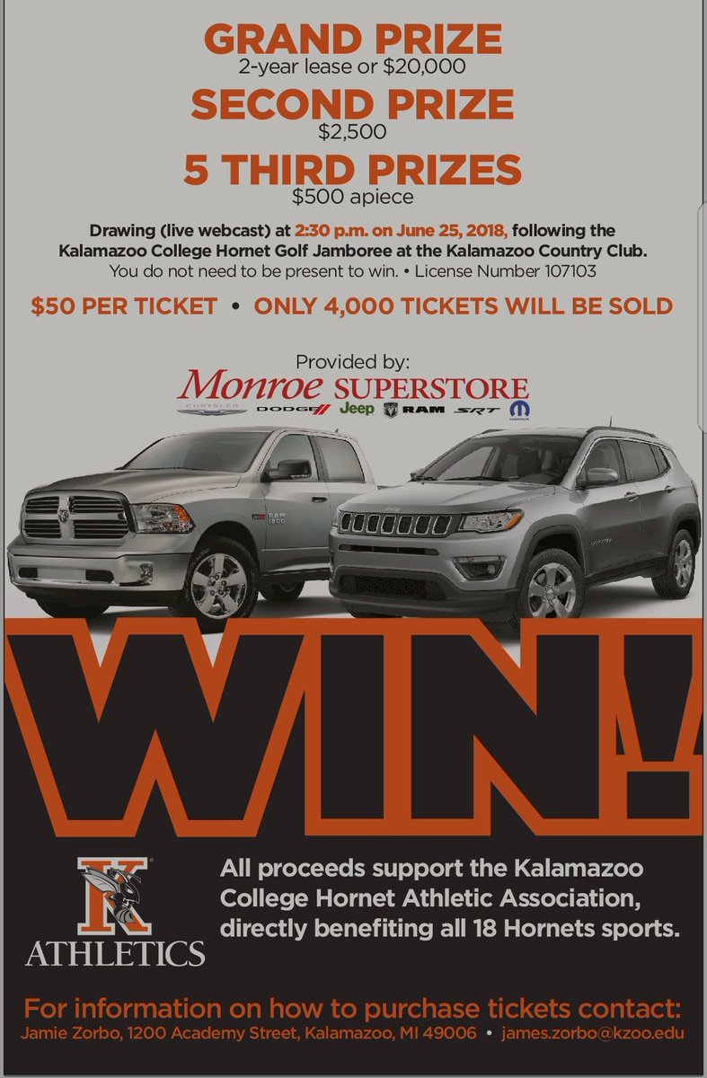 The Hornet Football Program is selling its share of raffle tickets for a chance to win a two year lease or lots of cash! Tickets are $50 and only 4,000 will be sold. Email me for more information.