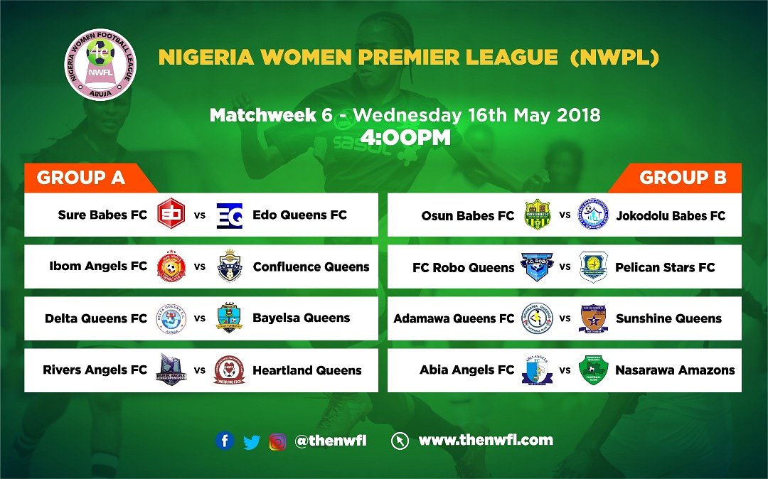 TheNWFL's tweet photo. It's Match Week 6 in the #nwpl18 and here are the fixtures. #GirlsGotGame #supportthenwfl https://t.co/2gGurAafYT