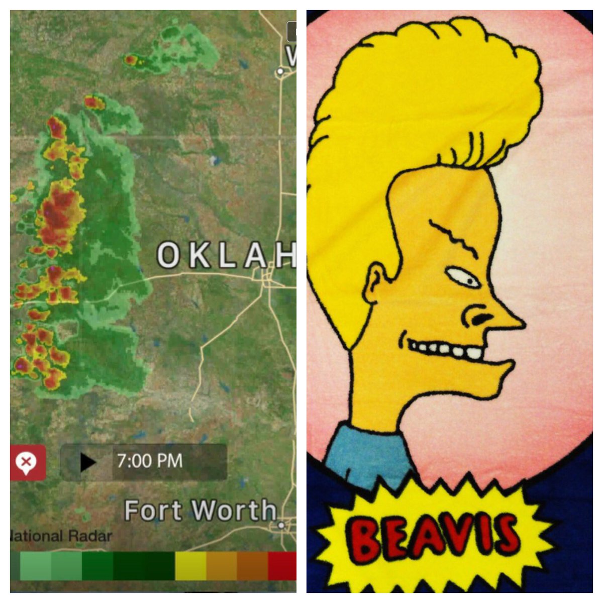 sEllaaer12312's tweet photo. A “Beavis Warning” has been issued for Oklahoma.  Yeah... yeah...... https://t.co/hARBDn1YWC