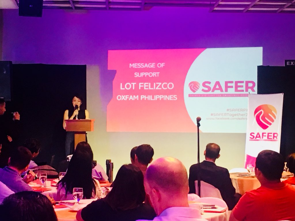 mgco's tweet photo. .@oxfamph’s @lot_felizco sa kanyang mensahing pansuporta, “Tatlong ugali na kinakailangan natin sa kasulukuyang estado ng humanitarian financing: inclusivity, collaboration, accountability.” #saferpinas #safertogether2018 https://t.co/TLBecM7yiI