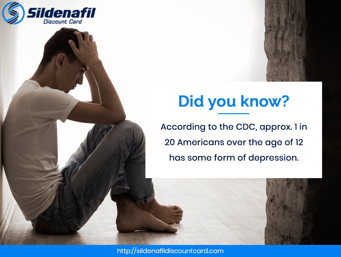 SildenafilDC's tweet photo. Did you know? 
According to the CDC, approx. 1 in 20 Americans over the age of 12 has some form of depression. #sildenafil50mgcoupon #sildenafilsavingscard #sildenafildiscountcard https://t.co/p6kmYIHv9n