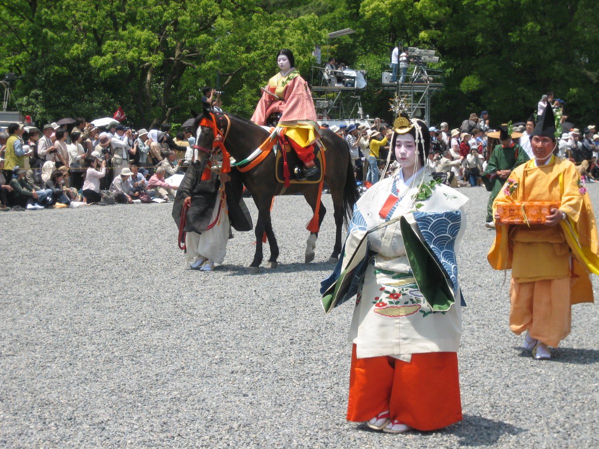 Aoi Matsuri (葵祭-May 15) is one of the oldest festivals in the world. It dates to the the reign of Emperor Kimmei (欽明天皇 509-71), when a series of crop-destroying storms were attributed to the Kamo deities (賀茂の神), angry at the lack of respect shown to them by the people.