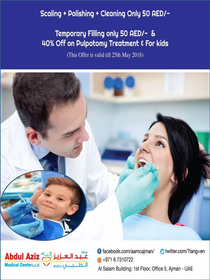 connect_uae's tweet photo. Avail these offers from Abdul Aziz Medical Center
BOOK NOW: 06 7310722
Sheikh Maktoum Bin Rashid Street Al Salam Building, AJMAN
Find them: https://t.co/WENnzXGKEE …
#Scaling #Polishing #Dentist #DentalClinic #Ajman #UAE #ConnectUAE https://t.co/8x6vf4E0mv