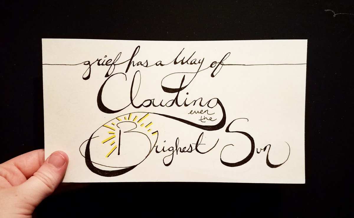 whiter_alanna's tweet photo. Practising my handlettering featuring one of my favorite quotes from @simoncurtis book #BoyRobot "grief has a way of clouding even the brightest sun" https://t.co/s1w1cbR9DY