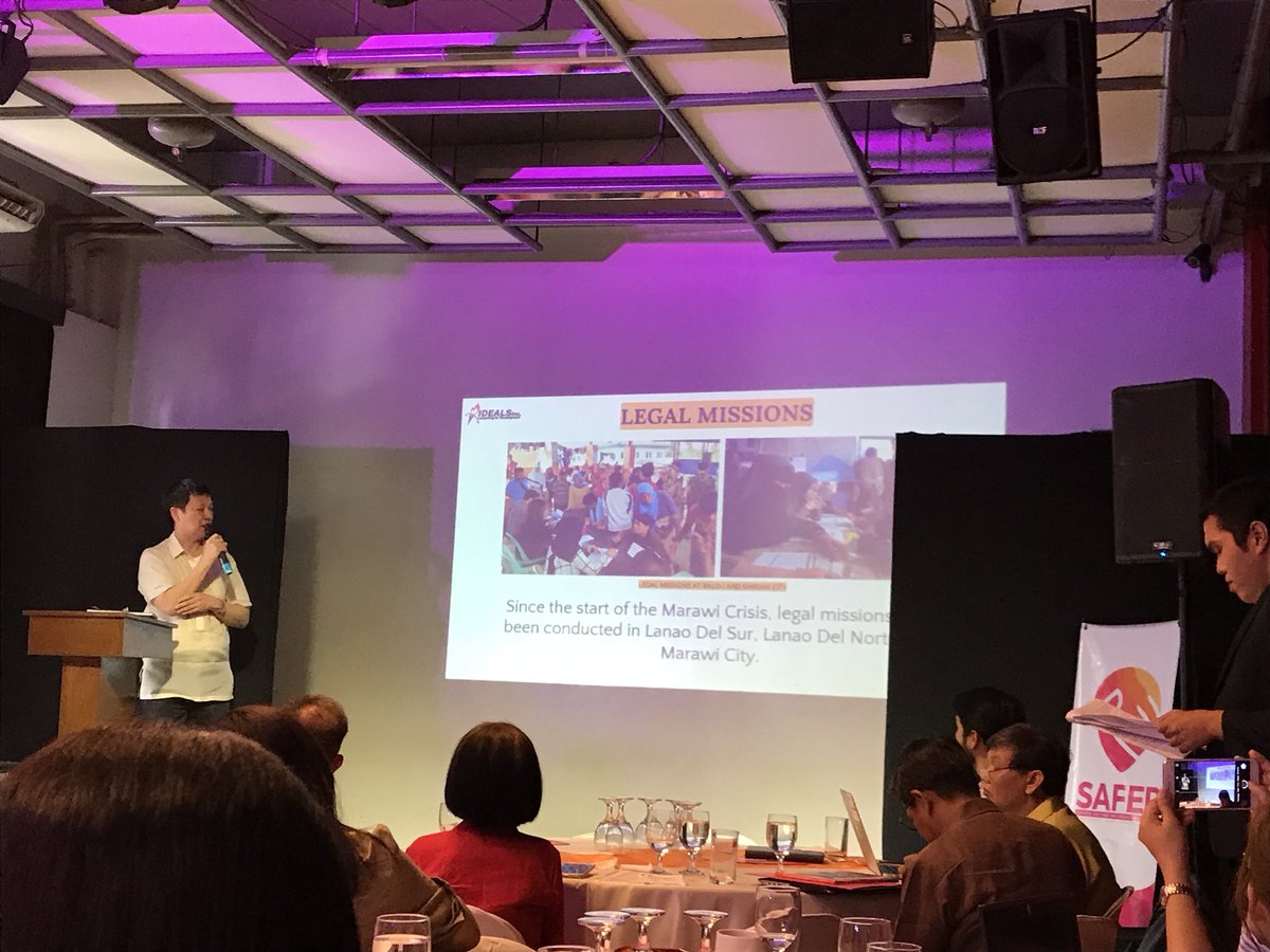 rhodavavila's tweet photo. IDEALS’ Executive Director, Egad Ligon, sharing their local response in Marawi supporting legal identification of displaced families affected by the conflict in today’s SAFER launch. #saferpinas #safer2018 Pls watch https://t.co/EvcQ9Imq15 https://t.co/FGIPRYzn9d