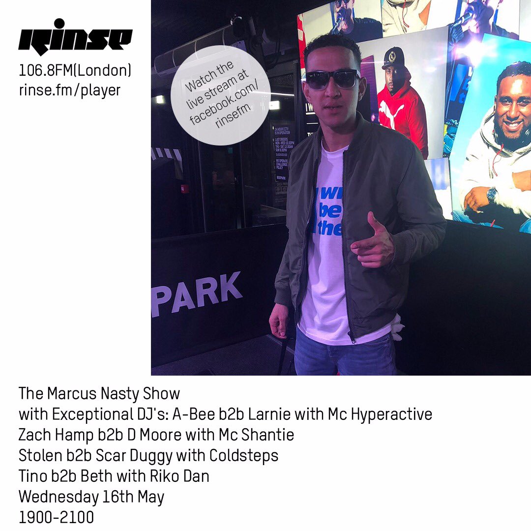MarcusNasty's tweet photo. Tomorrow on @RinseFM 1900-2100 

#ExceptionalsDJs live-streamed Takeover

@Scarduggy b2b @Ryan_Stolen 
Ft @coldsteps 

@djlarnie b2b @A_BeeUK @Hyperactivemc 

@ZachHampDJ b2b @DMooreDJUK ft @McShantie

@TinoDJuk b2b @bethbethbeth__  ft @TheRikoDan https://t.co/OQBCYPz78N