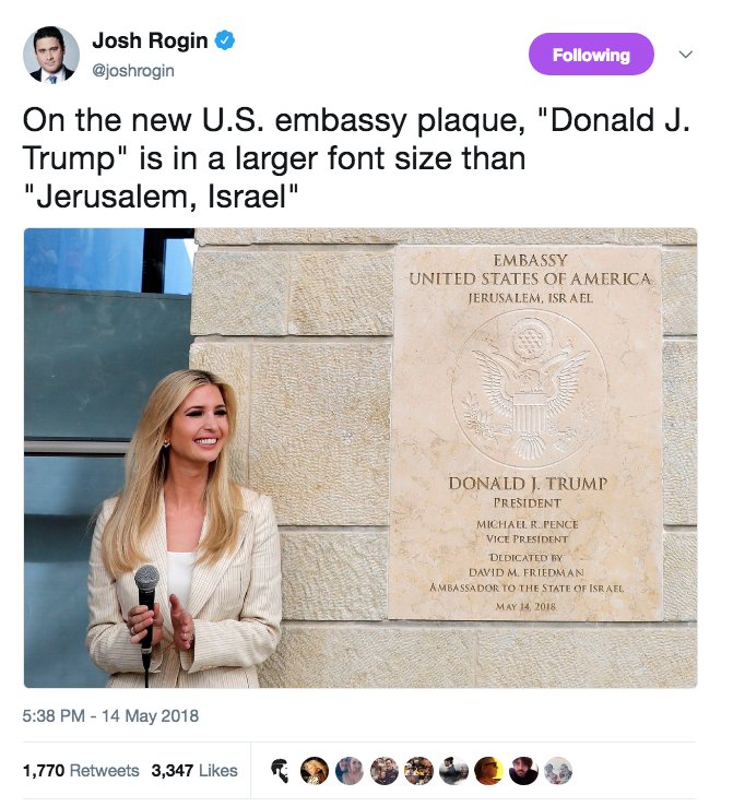 MiseryXchord's tweet photo. Nice catch. 😒

#TrumpIsreal #Jerusalem #JerusalemEmbassy #Isreal #Palestine https://t.co/vbpBzWybFk
