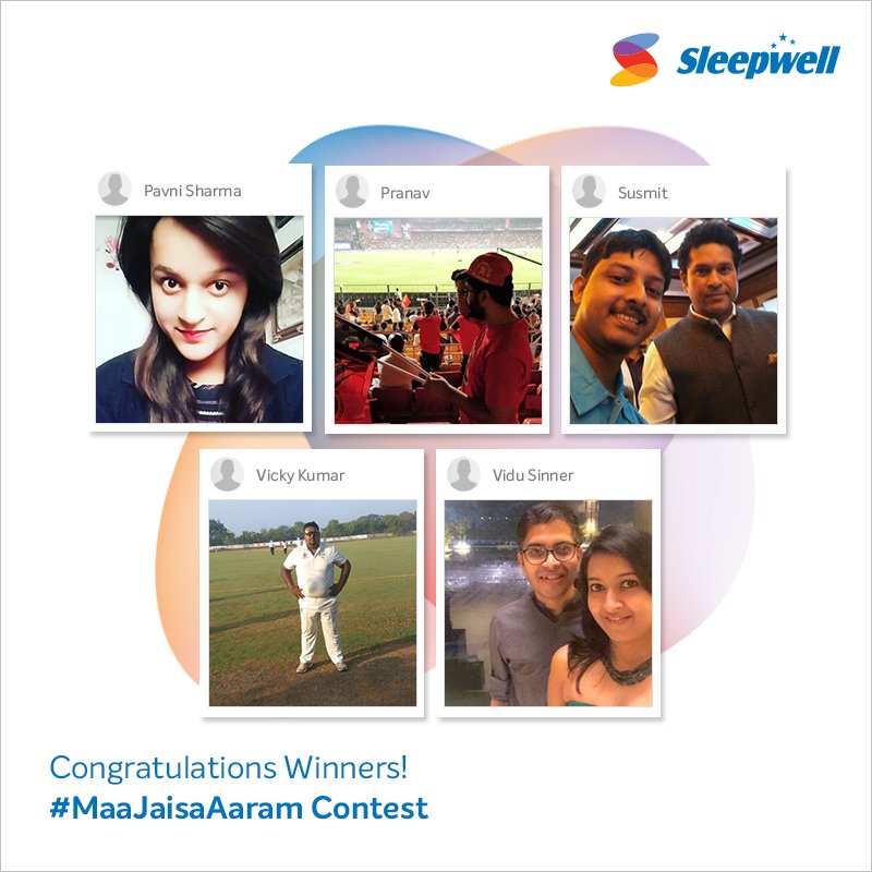 #WinnersAnnouncement
Drum-rolls for Sleepwell #MaaJaisaAaram Contest winners!
Request you all to please inbox us your address and contact details for your reward.
Also, a warm thank you to everyone for their participation.
#SleepwellMothersDay #MothersDayWithSleepwell #Sleepwell