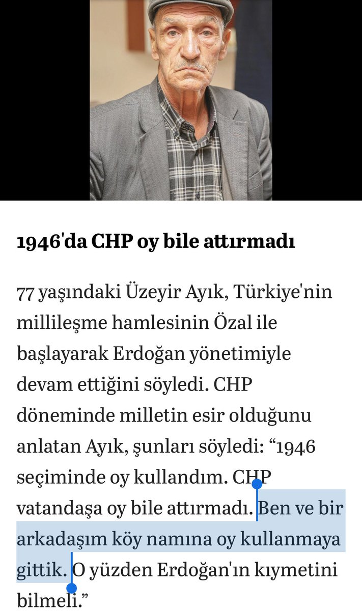 Yenişafak, 77 yaşındaki adamın 1946 seçiminde oy kullanırken (5 yaşında) CHP’nin yaptığı eziyetleri haberleştirerek gazetecilikte çığır açtı! 

“Artık yalanda mantık aramıyoruz ne uydurursak kitlemize yediriyoruz” prensibini temel ilke edinen Yenişafak gazetesini kutlarım.