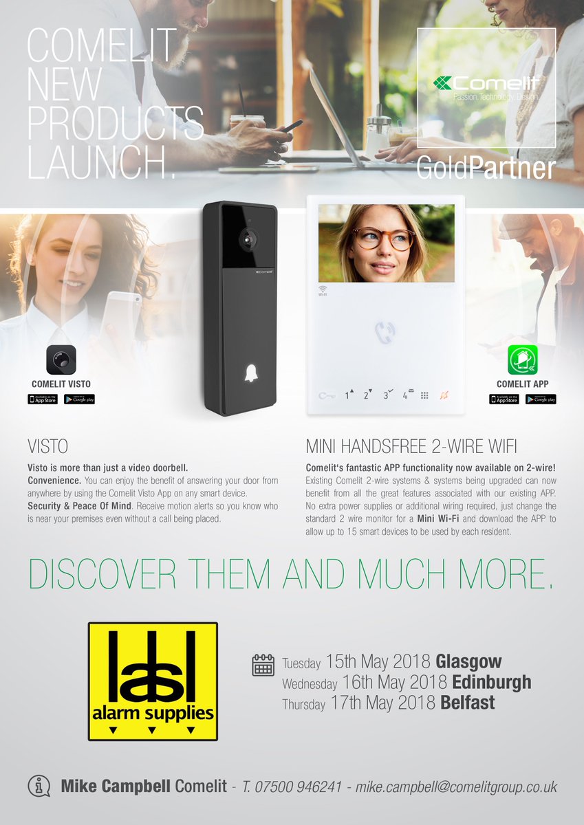 ComelitPAC's tweet photo. Great time launching our new products with #GoldPartner @AlarmSupplies_B - come see #visto video doorbell &amp; our Mini Handsfree Kits in action #SmartSecurity #LatestSolutions https://t.co/JCSe1CefGb