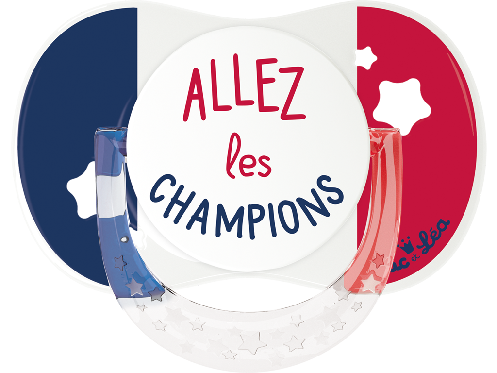 Child_Monet's tweet image. Pour que les plus petits puissent encourager l'#EquipeDeFrance, @lucetlea propose en #éditionlimitee de nouvelles #sucettes à messages sur fond de bleu, blanc et rouge ! #bebe #puericulture #nouveauté