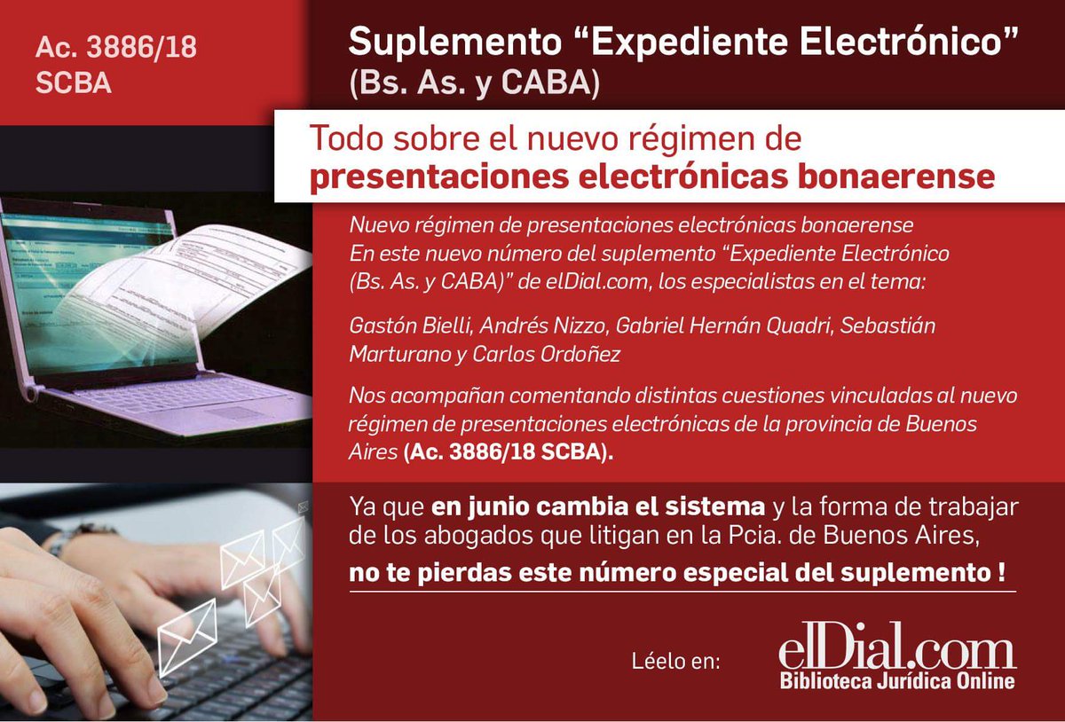 GastonBielli's tweet photo. #PresentElectrónicas
#SupleEspecial
#ElDial
Nueva edición del suplemento de “Expediente Electrónico (Bs. As. y CABA)” de @elDial_com
Todo sobre el nuevo régimen de presentaciones electrónicas!!!
👉Obtene más información: https://t.co/LWKPg1OcSo https://t.co/4qhDNwOC9o