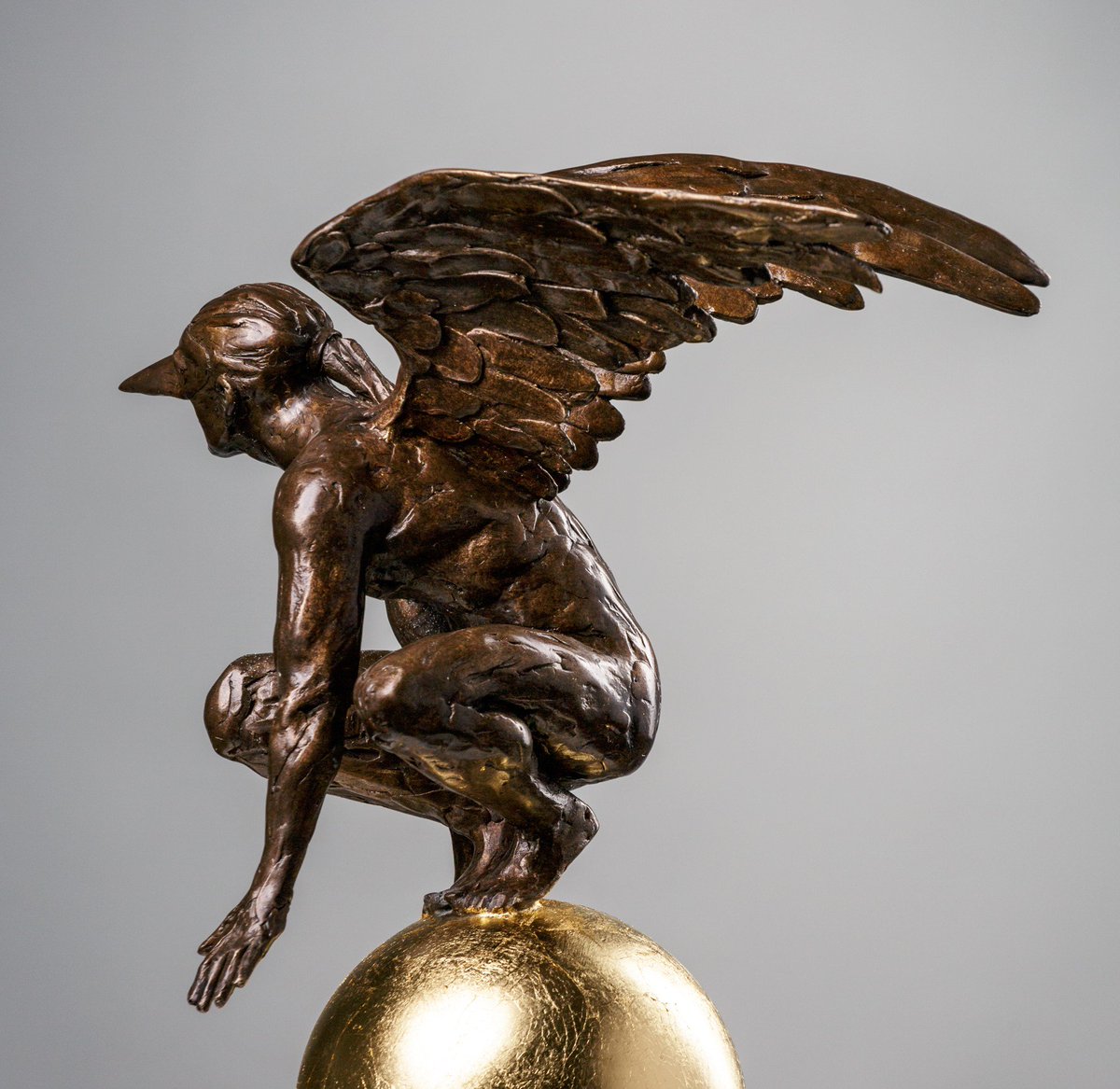 dentonsculpture's tweet photo. 'Terra Firma'... One of our favourites from the Burning Ambition exhibition by @katedenton, running at Lavenham Hall Gallery until 28th May.  The impossibly beautiful figure bestrides his gold leafed globe–man being master of all he surveys. https://t.co/WoleHZt8Gh