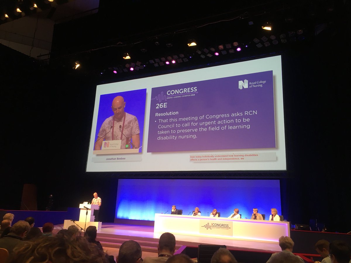 Such an important resolution: preserving the field of Learning Disability Nursing. I would strongly argue LD training must be integrated into all fields of nurse training, at university level &amp; once qualified. We need to be able to support all our patients #RCN18 <a href="/RCNStudents/">RCN Students</a>