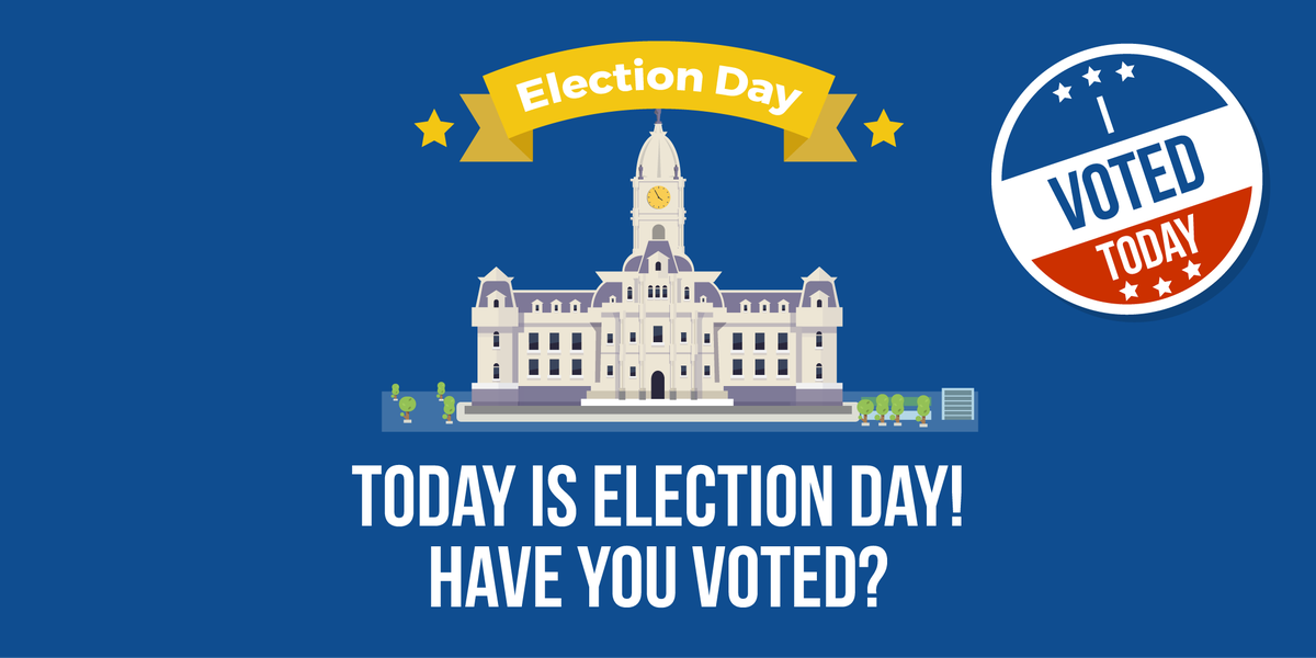 PhiladelphiaGov's tweet photo. It's Primary Election Day! Polls are now open until 8 p.m. tonight. Ready to vote? Find your polling place online ➡️ https://t.co/qAgoR3hF7p #PhillyVotes https://t.co/RHOg7XrUE9