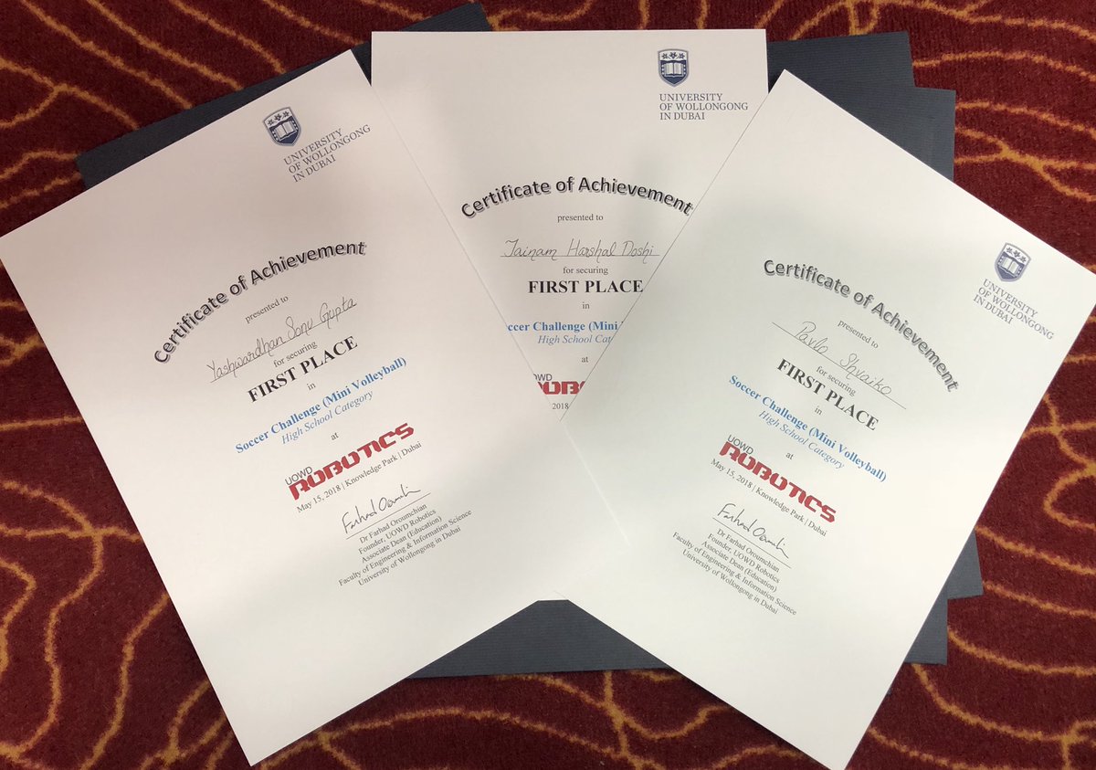 VISSDigitalTech's tweet photo. We did it again!!! 1st Place at University of Wollongong’s Annual Robotics Competition! #robotics #innovation #wearethechampions @steph_bernier01 @kris_calder_ @VISS_UAE https://t.co/zrBftjsoGp
