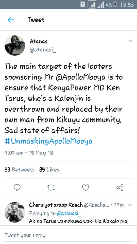 KingFredAsira's tweet photo. 1. @MboyaApollo is not sponsored, he's doing it pro bono.
2. Kalenjins are suffering from inflated bills like other Kenyans. No subsidy from Tarus
3. Kikuyu elite would not go through this, they want it, they take it. They're in Kafament.
#IStandWithApolloMboya
#SwitchOffKPLC https://t.co/7fCYQCGtPL
