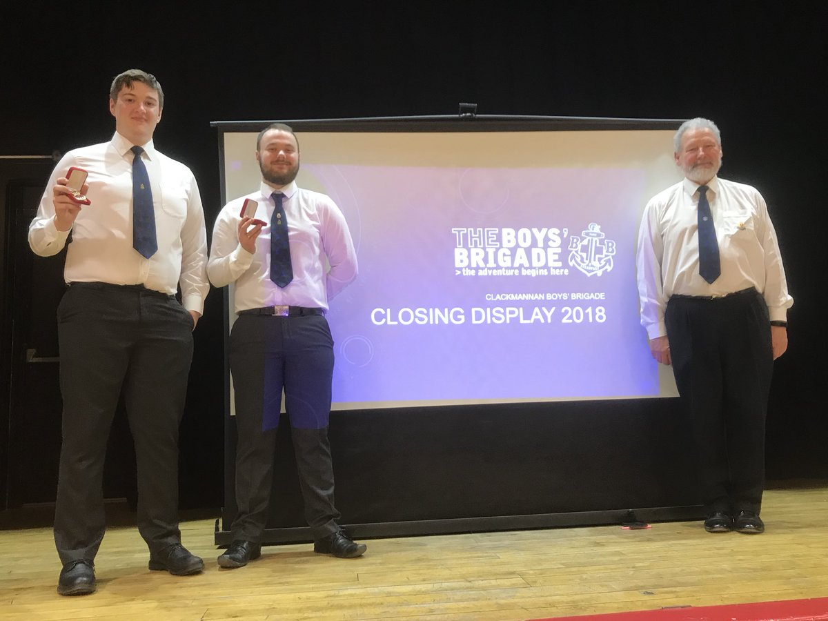 ClackmannanBB's tweet photo. Proud of our Queens’ Badge Award Winners, Ethan and Keir. Congratulations to them for gaining the highest award in the BB. Great closing display 2018 #bbweekend #closingdisplay https://t.co/d0xSS8yua9