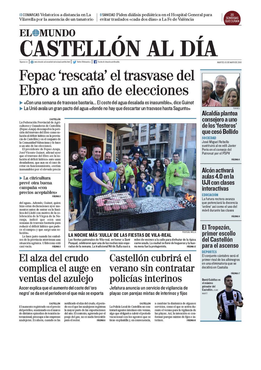 ximogorriz's tweet photo. Hoy martes 15 en las #portadasdeCastellón, @CEV_CV @Asebec_Spain #FP #Fepac #agua #trasvase #Cataluña @ajborriana #Artana #sucesos @CD_Castellon @cdtropezon #IFFanzara @ASCER_comunica @GVAdepsalutcs @JoseM_Rebollo @PatronatFestes @UJI_noticias @cperluji @FestesVilareal @PSPV_CS https://t.co/SKFf0TEhGC