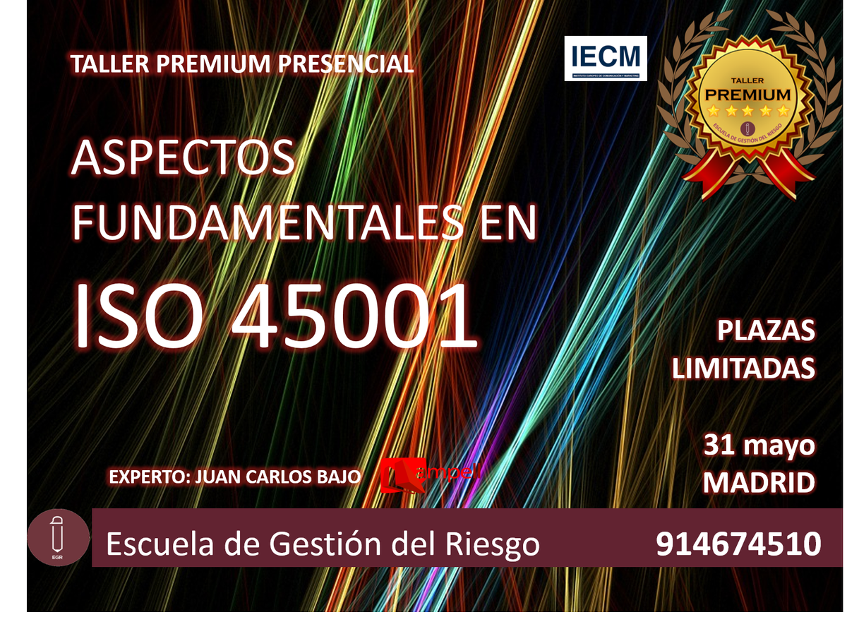 NewsCompliance's tweet photo. TALLER PREMIUM PRESENCIAL ISO 45001 EN MADRID
IMPARTIDO POR JUAN CARLOS BAJO
PARA MAS INFORMACIÓN: 914674510 https://t.co/c09dvkY4DR