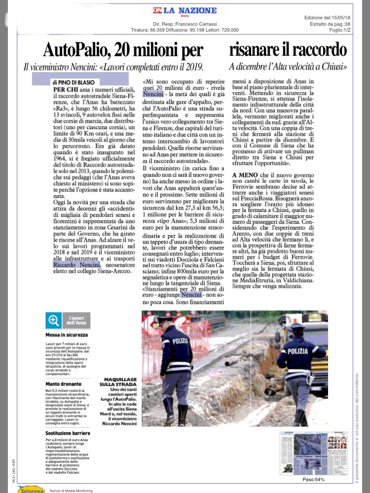 PartSocialista's tweet photo. #AutoPalio, 20Mln di euro per il raccordo. @NenciniPsi :”Le risorse serviranno ad ANAS per messa in sicurezza strada, vero collegamento tra #Siena e #Firenze, due capitali del turismo italiano e due città con un intenso interscambio di lavoratori pendolari”. @qn_lanazione https://t.co/TTBy5lrxHB