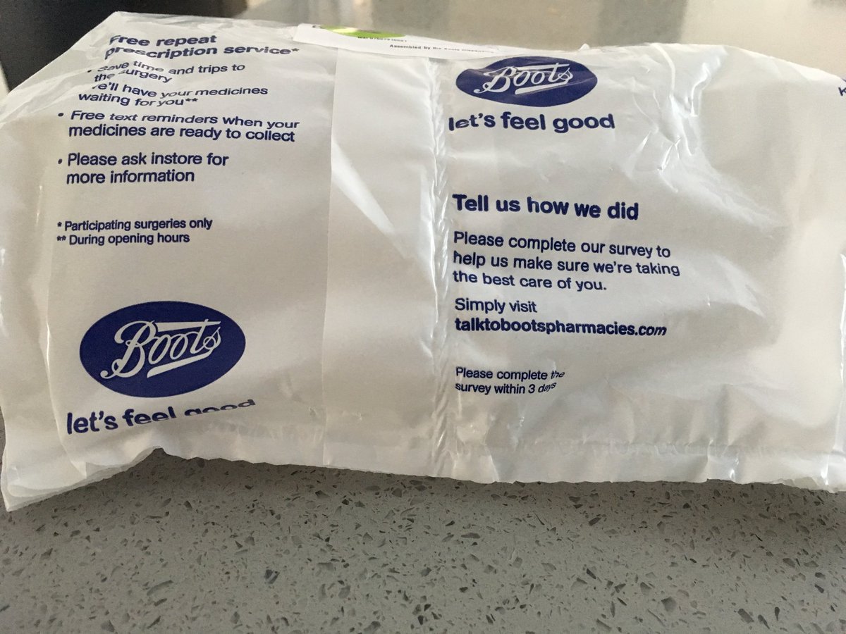josnowwhite's tweet photo. So @BootsUK used to give you your prescriptions in paper bags now they’ve changed to plastic packaging!!!  What is that about?  Which planet are they inhabiting?  #plasticpollution https://t.co/mW0yEeeDBv