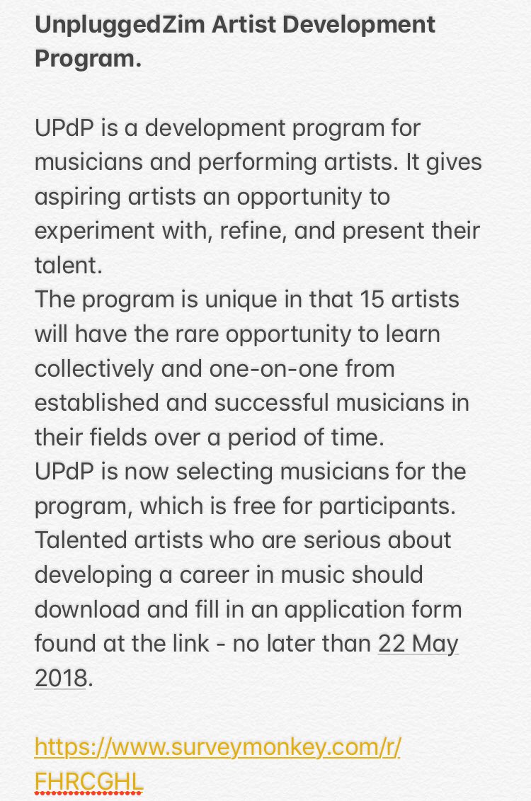 UnpluggedZim's tweet photo. Are you a budding artist that’s interested in pursuing a serious career in music? Apply for the UnpluggedZim Artist Development Program at https://t.co/kzntltwr5M https://t.co/ek2LHc0xHV