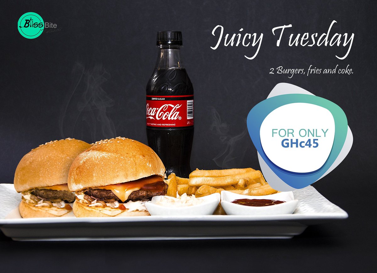 BlissBiteGh's tweet photo. Burger(2)🍔 + fries🍟 + drink for only ¢45. 

Order now -  0242881111

Free delivery within Kumasi........ Locate us on the Ahodwo, Melcom road - adjacent Goil fuel station and opposite GN bank.

#blissbiterestaurant #blissbite #kumasi #juicytuesday https://t.co/LWQrk3nieN