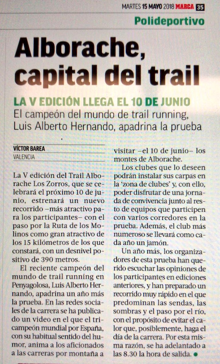 trailalborache's tweet photo. 🦊 Hoy salimos en el @marca 😃

#TrailAlborache #LosZorros https://t.co/7nr2kKGFhv