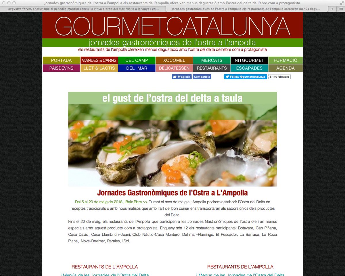Fins al 20 de maig! assaboreix el bon gust de l'Ostra als #Restaurants #lampolla #deltadelebre #terresdelebre #reservadelabiosfera <a href="/lampollaturisme/">ampollaturisme</a> <a href="/terresebretur/">Terres de l'Ebre</a> TOTS ELS MENÚS, adreces i preus a >> scur.cat/M8XYH7