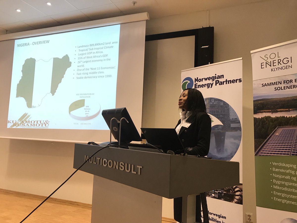 Tolu Olajumoke Kolawole presenting the potential of the solar market in #Nigeria and why should #Norwegian companies invest in it #internationalsolarday <a href="/NORWEP/">Norwegian Energy Partners</a> #SolarEnergy #Africa #RenewableEnergy