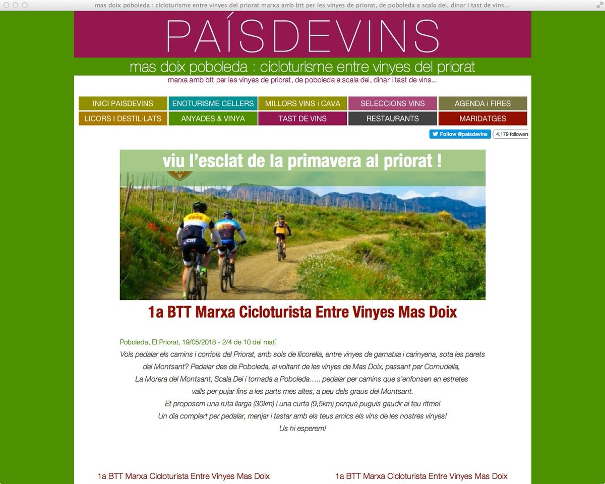 19/05/18 #Poboleda #Priorat Marxa #BTT #Cicloturisme entre vinyes <a href="/masdoix/">Mas Doix</a>  <a href="/doqpriorat/">DOQ Priorat</a> <a href="/paisdevins/">PAISDEVINS</a> <a href="/costadauradatur/">Costa Daurada</a> Viu l’esclat de la primavera als peus del #Montsant scur.cat/L93NPH