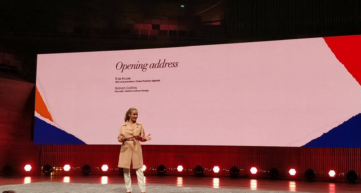 Laudes_Fdn's tweet photo. .@eva_kruse kicking off the #CopenhagenFashionSummit! Let's #restartfashion together! @CphFashSummit #sustainablefashion https://t.co/vf2fGTQZvx