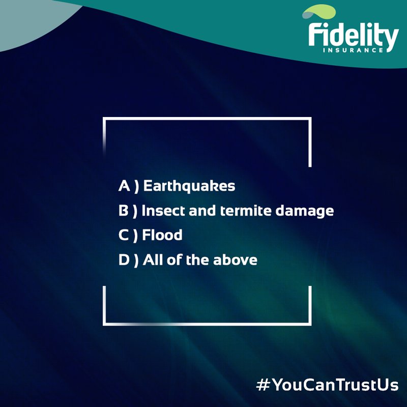 FidelityKenya's tweet image. It's #InsuranceTrivia time: 

Which of the following are not covered by a standard domestic insurance policy?