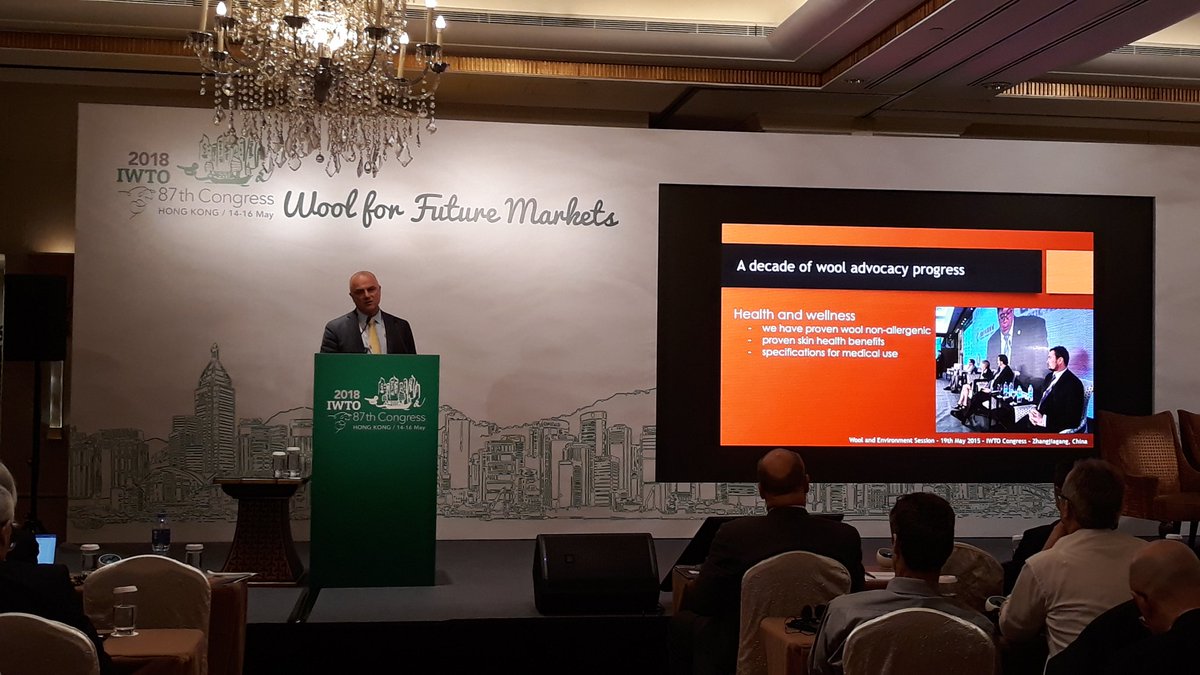RalucaEr's tweet photo. @tweet4wool Dr Paul Swan explains #iwto2018 that proving #wool exceptional #sustainability credentials is a long term game. After a decade of advocacy we are starting to see results.#Meanwhile of 8.3 billion T plastic produced since 1950, 60% are now in landfill https://t.co/4pyUzoesV5
