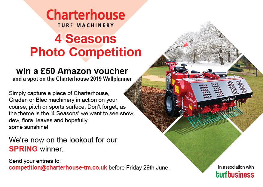 RedeximUK's tweet image. We're running our 4 Seasons Photo Competition in association with @TurfBusiness Simply snap a photo of any Charterhouse, Graden or Blec Machinery on your turf &amp;amp; send it in for a chance to win an Amazon voucher and a spot on the 2019 Charterhouse wallplanner. The theme is Spring