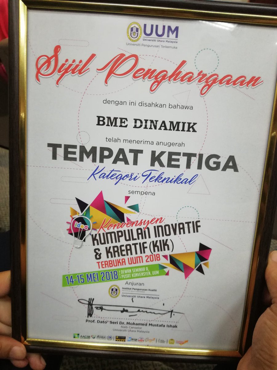 bme_mada's tweet photo. Konvensyen KIK Terbuka UUM 2018:
Tahniah diucapkan kepada kumpulan BME DINAMIK mendapat tempat ke-3 &amp; persembahan terbaik.
#bmemada
#madamabeles https://t.co/ZKDXNxImUU