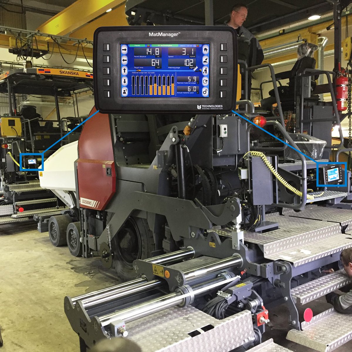 TFT_DK's tweet photo. Installation of two MatManagers in cooperation with #PON Equipment in Sweden on two #Dynapac pavers – one for #Skanska and one for #NCC. Now they are all prepped and Ready to Go.
#MatManager
#PONEquipment
#tftechnologies
#Asphaltpaving
#Pavingmachine https://t.co/snXDJcgmxk