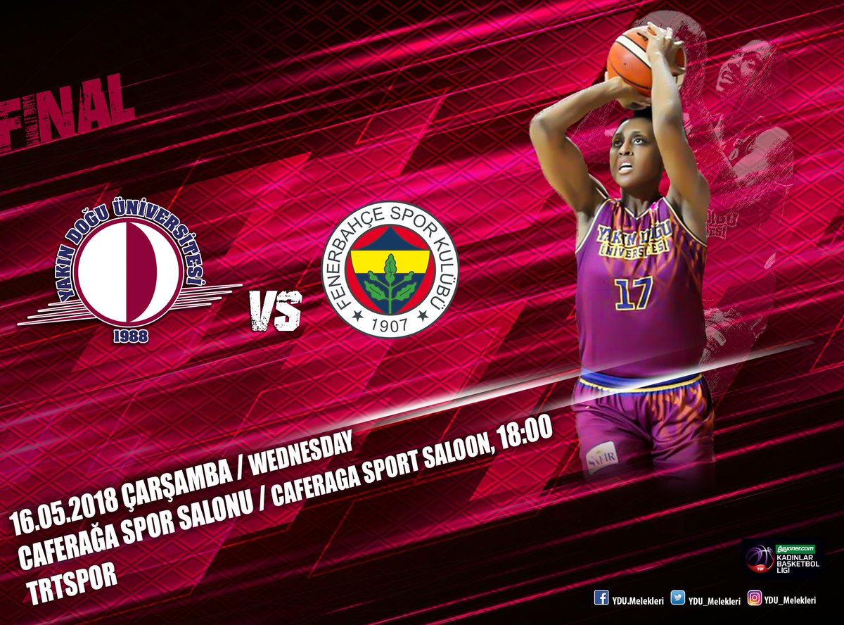 #YakınDoğuÜniversitesi , Fenerbahçe ile 16 Mayıs Çarşamba günü play-off final serisinin ikinci maçında karşı karşıya gelecek.  Caferağa Spor Salonu'nda saat 18:00'da başlayacak karşılaşma TRT Spor'dan naklen yayınlanacak.
#kbsl #playoffs