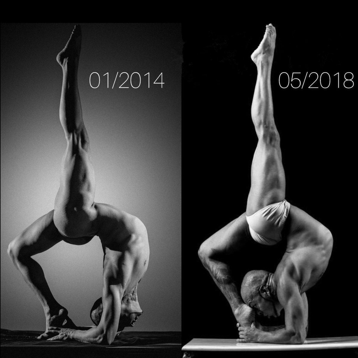 AndromedaCircus's tweet photo. #transformationtuesday #followyourdreams #neverlookback #getnakedmoreoften On the left in 2014 by @_MarcosCabrera on the right last week by #RobertoDuran. #contortion #contortionist #backbend #headtotoe #elbowbridge #forearmbridge #arch #yoga https://t.co/dwgGD7vXys
