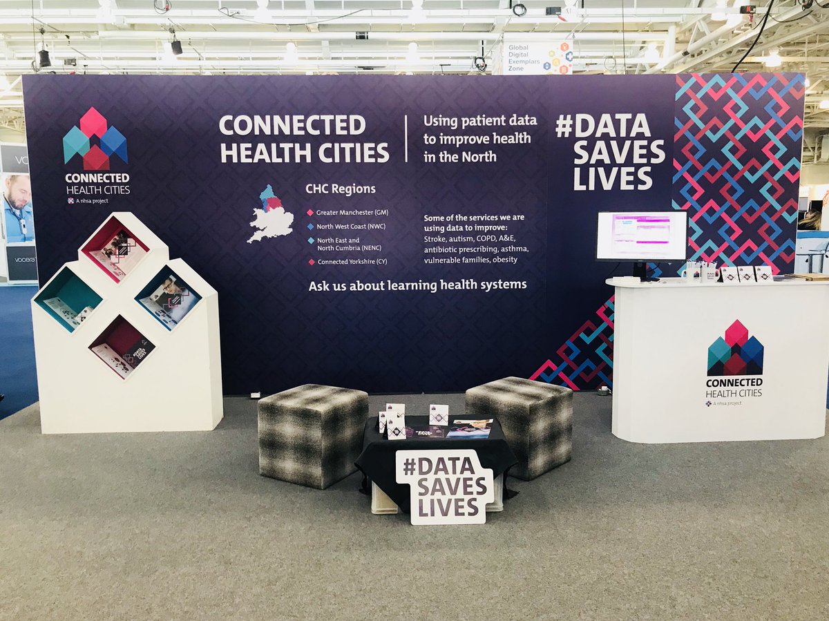 All set up for @HIMSS #EHW2018. Visit our stand opposite the main stage to talk all things #data , #learninghealthsystems & patient focused research #datasaveslives