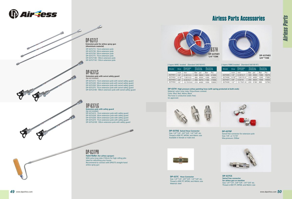 DP Airless spray gun/tip/tip guard/gun filter/high pressure hose/hose connector satisfied with your painting jobs. 
Inquiry email: gina@dpairless.com
whatsapp:86-18758364723