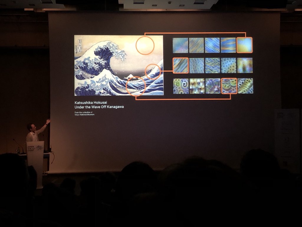 RGB vs. NN features vs. human: different representations of an image, and the parallel with art. Super inspiring! By @shancarter at <a href="/OpenVisConf/">OpenVis Conf</a> #openvisconf #dataviz #NeuralNetworks