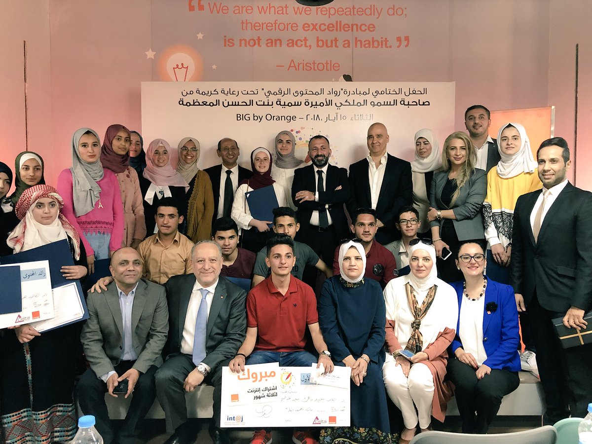 jerome_henique's tweet photo. Today we celebrated at @BigByOrange the final phase of “Digital Content Pioneers” initiative organized by @intajICTJO and sponsored by @orangeJo.  Congratulations to the gifted young winners. https://t.co/wYbHiHQqM6