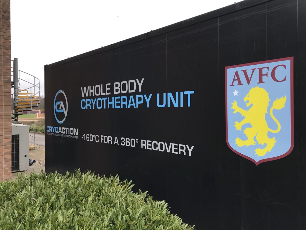 Cryoaction's tweet photo. Good luck to one of our latest clients @AVFCOfficial in tonight’s Championship playoff game. Play well from @Cryoaction #cryotherapy and hopefully we will see you at Wembley next week. https://t.co/52blyz7Zvx